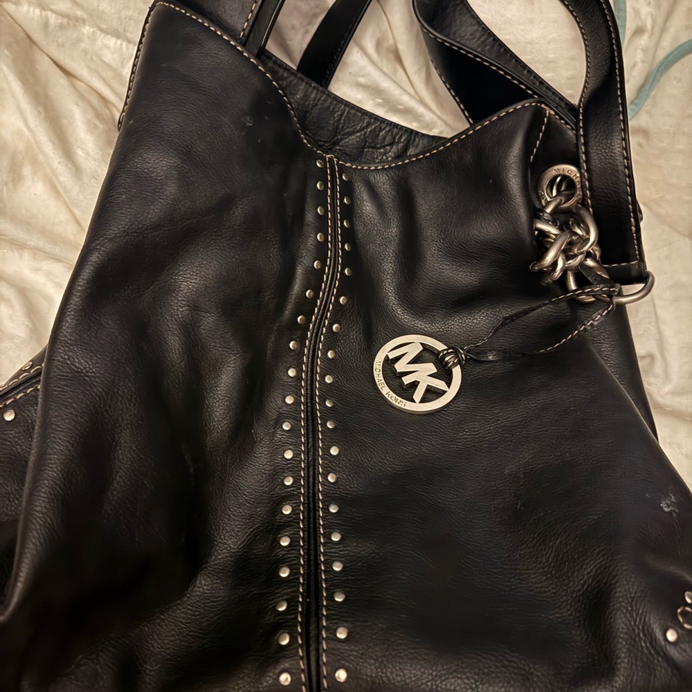 Michael Kors Black Shoulder Bag with Silver Studs